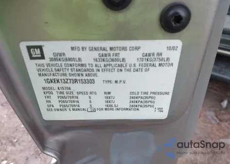 2003 GMC Yukon Slt from USA, damaged, VIN 1GKEK13Z73R153303